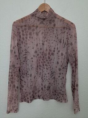 Vintage Y2K St. John Collection Leopard Cheetah Animal Print Sheer Mesh Top